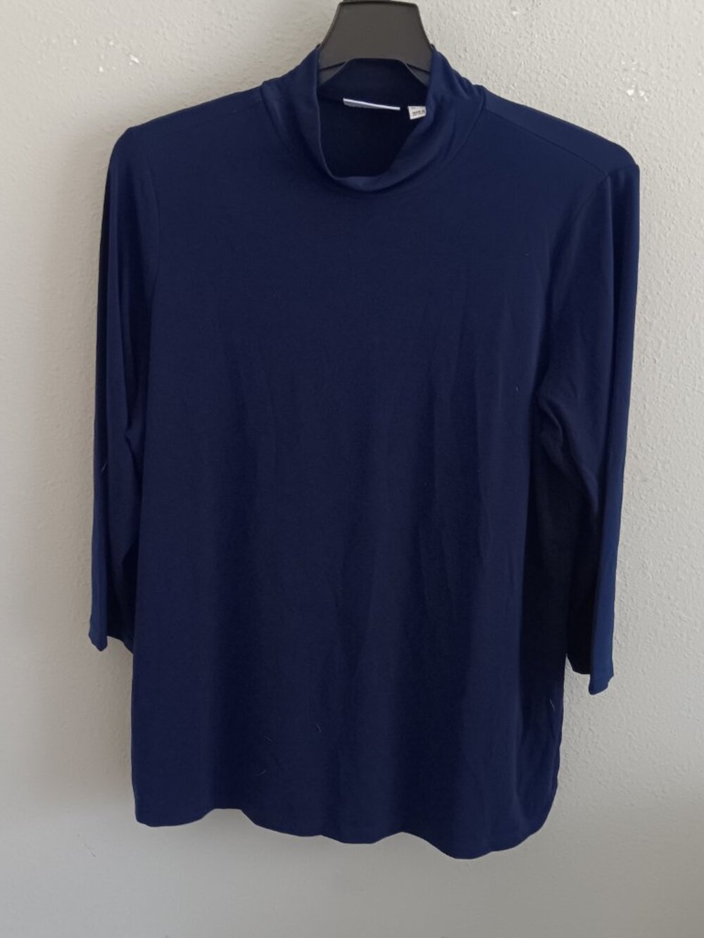 Susan Graver Liquid Knit Mock Neck Top, Navy Sz XL a65894